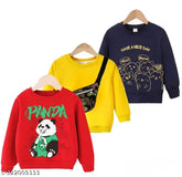 Cotton 3pc Kids Sweaters, available in 4 colors, long sleeves, printed net design. Perfect for play and special occasions. Made in India