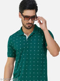 Cotton blend printed polo t-shirt for men by XFOX, short sleeves, sizes M (40in x 27.5in), L (42in x 28in), XL (44in x 28.5in), XXL (46in x 29in) - Made in India