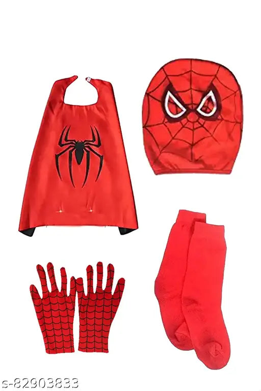 Multicolor Spiderman kids costume (2-12 years), full set with cotton blend fabric - tshirt, trouser, gloves, socks, mask, cap, long sleeves, suitable for play & shows