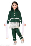 Trendy Georgette girls suit with lace patterns and long sleeves, festive wear for 4-9 years old children, India origin