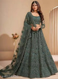 Designer green net lehenga with embroidered chain work - Modern Indian topwear & dupatta