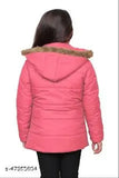 Peach nylon jacket for girls, solid pattern and long sleeves, size 5-6 years, India origin