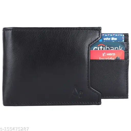 Genuine leather wallet, black RFID protected men's accessory, perfect gift for contemporary style and practicality