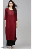 Maroon embroidered rayon kurta with palazzo set for women - Indian ethnic wear in rich maroon color