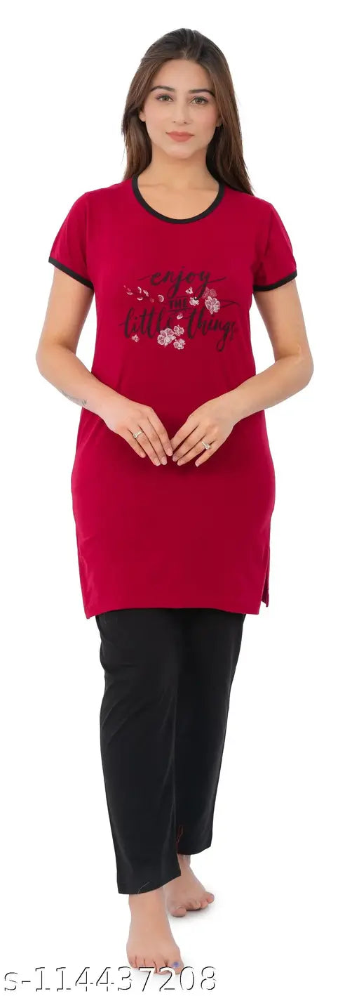 Printed polycotton nightsuit combo set, two pieces in Summer Night Wear pattern by Dartline for women's sleepwear