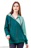 Green cotton blend color blocked hoodie with adjustable drawstring, kangaroo pockets, and long sleeves for a trendy, comfortable look this season. Made in India