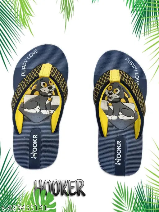 Soft EVA kid's slippers, yellow cartoon character pattern, lightweight and comfortable trending flip flop style (AH01) for boys & girls ages 4.5-6 years