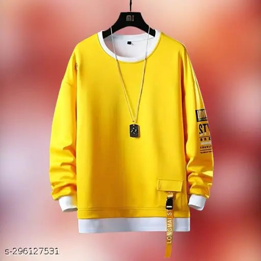 Hip hop and streetwear suitable full sleeve cotton t-shirt for men - flap pocket and fashionable string detail, perfect for casual wear and everyday use