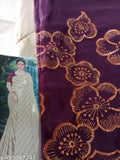 Golden viscose foil-printed saree from India