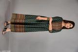 Green rayon boat neck kurti with self-design foil print, three-quarter sleeves, beautiful for any occasion, Made in India