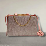 Embellished PU cross-body sling bag for women, free size, 2 compartments, intricate detailing, gold chain strap, India origin