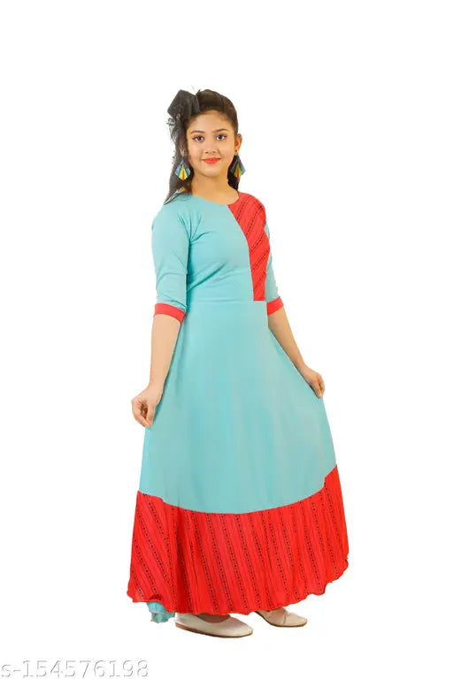 Cotton blend party dress, SSG Fashion maxi gown for girls (8-9yrs, 31in bust, 44in length), printed net pattern