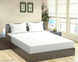 White cotton striped double bed sheet set with two pillow covers, ideal for hotels and PG guest houses like Oyo rooms. Soft feel, superfine quality, and easy breathability. Made in India