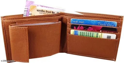 Artificial leather men's wallet, brown and casual design with 12 card slots, PU material for everyday use