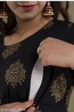 Rayon maternity kurti set with zip, three-quarter sleeves, printed pattern for women's partywear and feeding kurtis