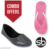 Grey patent leather simple belly & pink Pira Gadi Hawai slippers - daily, office, party wear for women's fashion footwear