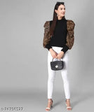 Black cotton t-shirt with long sleeves featuring solid tiger pattern, one size available in S/M