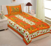 GangorOrange 100% cotton superfine Jaipuri single bedsheet with pillow cover, ideal for summer adult use