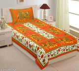 GangorOrange 100% cotton superfine Jaipuri single bedsheet with pillow cover, ideal for summer adult use