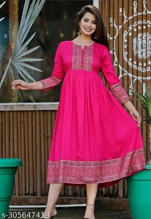 Rayon fargin anarkali kurti, three-quarter sleeves, printed combo for women, XS & S sizes available
