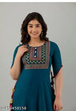 Blue Rayon Amrela Long Top, solid color, Indian ethnic wear for sizes M-6XL