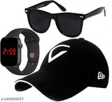 Summer Special New Gen Cotton Hat Pack of 3 with Watch & Sunglasses, printed net design