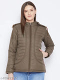 Olive polyester women's parka jacket, quilted with quality polyfill & detachable faux fur hood, winter wear