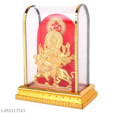 Multicolored, intricately-detailed Durga Maa Murti statue in marble material, 6 inches tall for Pooja Vaishno Devi Idol with golden foil finish