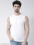 White & yellow round neck solid cotton t-shirt for men, sleeveless, high quality, 180 GSM, India origin