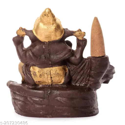 Divine Collections Lord Ganesha Poly Resin Backflow Fountain, includes 10 smoke cones, ornate meditation decor, India-made