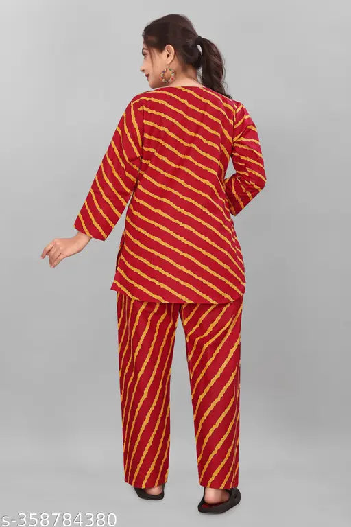 Striped pure cotton nightsuit for women, three-quarter sleeves, premium quality, limited edition Indian design