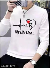 White polyester long-sleeve men's alphabet typography round neck T-shirt, R alphabet design by HKS