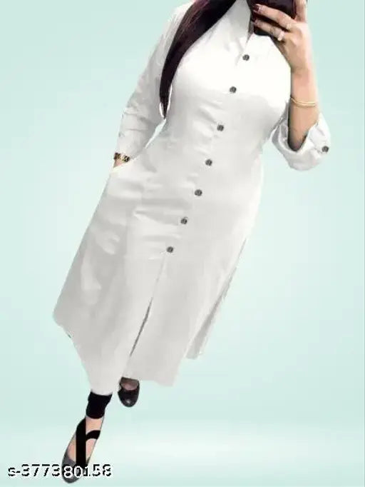 Cotton solid plain front slit straight kurta, three-quarter sleeves, moonsun special collection - women's fashion, India