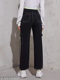 Relaxed fit denim trousers, solid cotton baggy pants for women, straight cut jeans in denim - ZESHE MESHE India
