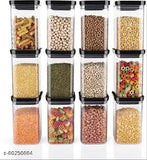 Airtight square shape push cap, unbreakable plastic kitchen storage containers (pack of 12, black), BPA-free, stackable and freezer safe for easy organization