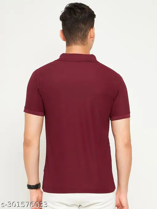 Maroon printed cotton polo t-shirt for men, half sleeves with all-over design