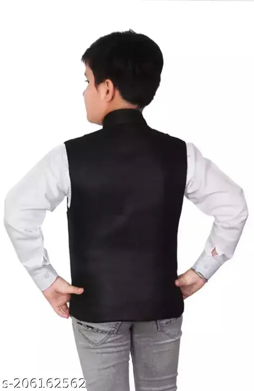 Cotton blend sleeveless Nadwi Garments Jawahar Cut waistcoat for kids aged 1-15 years, solid pattern children's fashion accessory