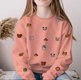 Women's winter animal fleece sweatshirt, all-over patches, 300+ GSM wind-guardian for cold weather