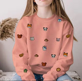 Women's winter animal fleece sweatshirt, all-over patches, 300+ GSM wind-guardian for cold weather