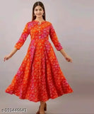 Rajsthani Bandhej Anarkali Rayon Kurti, Jaipuri badhani print three-quarter sleeves for women