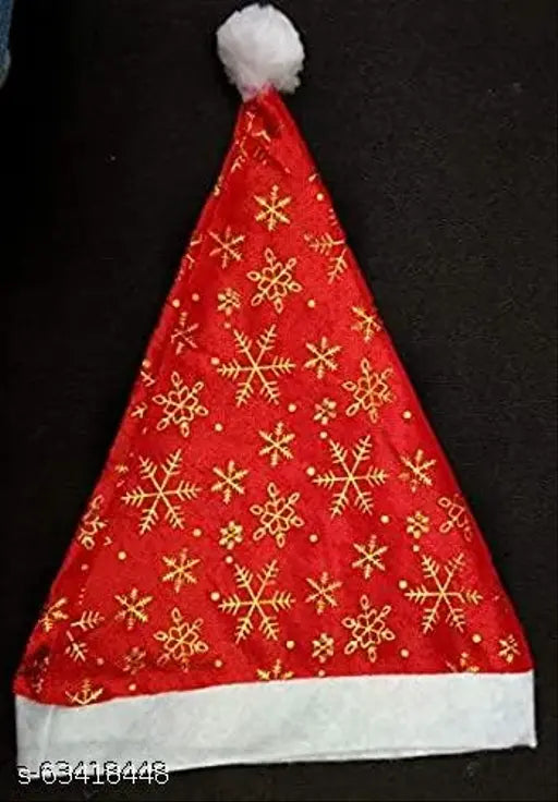 Red and white printed net Christmas cap free size, traditional festive headwear from The SD Store
