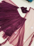 Wine color net jute silk lehenga choli for women and girls, ethnic motif embroidery, trendy partywear