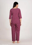 Printed rayon nightsuit, petrol printed pyjamas for women, hand wash with care