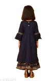 Rayon blue printed kurti palazzo set, A-line silhouette for kids, three-quarter sleeves, made in India