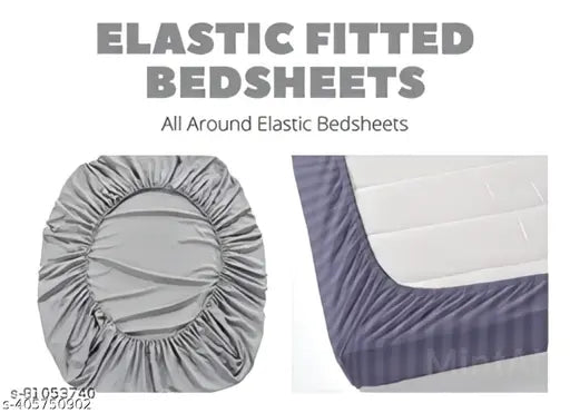 Glace cotton, elastic-fitted bedsheet (220TC), pack of 1 with 2 pillow covers, geometric pattern, ideal for adults and summer season