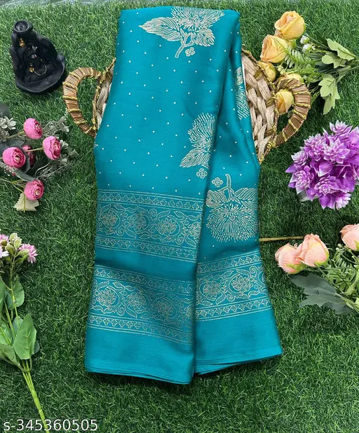 Chiffon silk wedding saree with foil print work, Indian-made, free size, daily & party wear