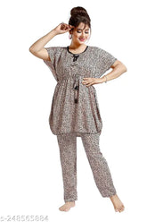 Printed satin kaftan night suit & pyjama set for women, soft & comfortable Indian-made loungewear
