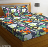 TARAIN Collection Premium Glace Cotton King Flat Bedsheets with 2 Pillow Covers, double bed 75x75, 210TC supersoft, cartoon print, size 90x90