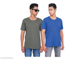 Olive & Navy Antargo round neck cotton T-shirts, 100% cotton with 160 GSM, perfect for men's casual wear (Pack of 2)