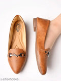Tan synthetic slip-on ballerinas by Shoetopia, Indian sizes 4, 5, and 6